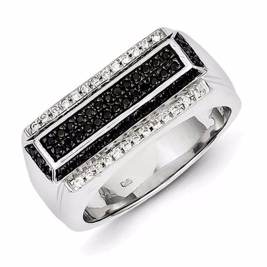 QR5514-11 White Night Sterling Silver Rhodium Plated Black and White Diamond Men's Ring