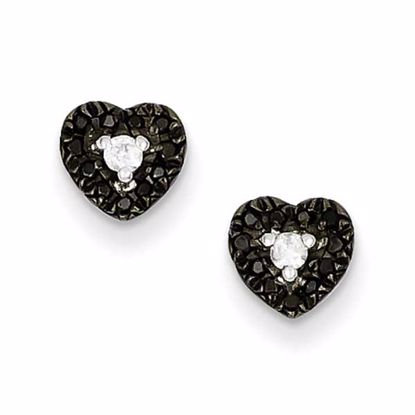 QE7837 White Night Sterling Silver Black and White Diamond Heart Post Earrings