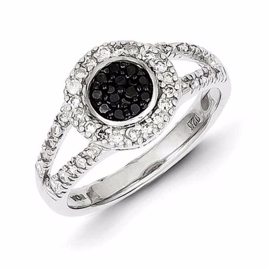 QR3309-6 White Night Sterling Silver Black and White Diamond Round Frame Ring