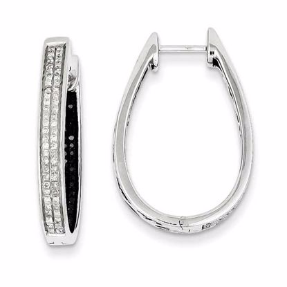 QE7925 Closeouts Sterling Silver Black & White Diamond In/Out Hoop Earrings