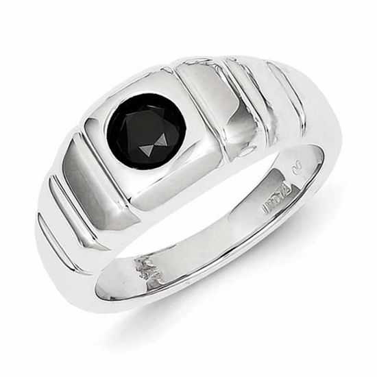 QR5532-11 White Night Sterling Silver Black Round Diamond Mens Ring