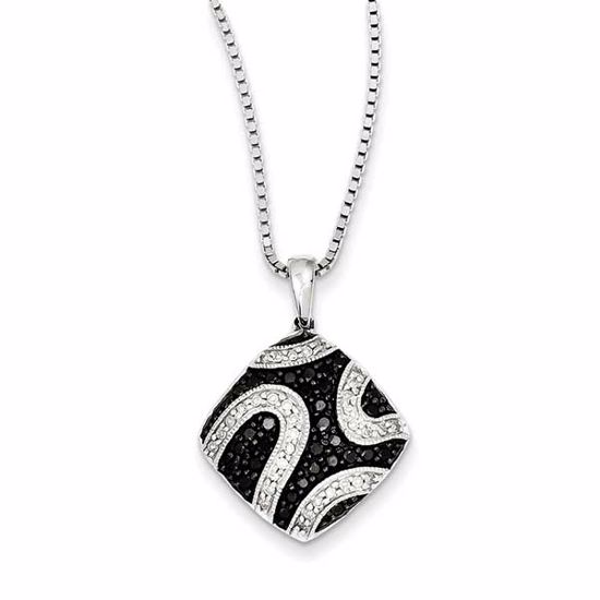 QP3795 White Night Sterling Silver Black Diamond Square Pendant