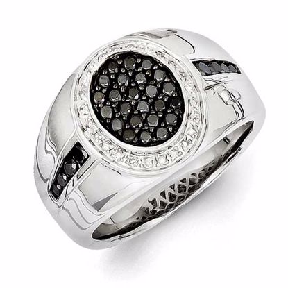 QR5583-10 White Night Sterling Silver White & Black Diamond Oval Men's Ring