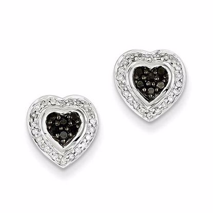 QE10819 Closeouts Sterling Silver Black Diamond Small Heart Post Earrings