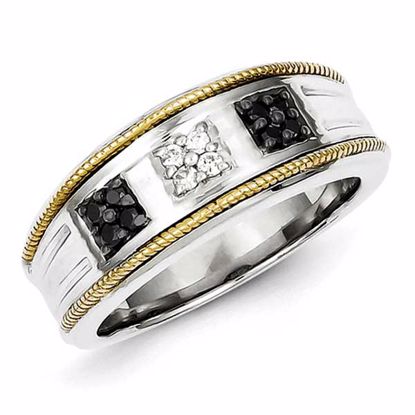 QR5473-11 Closeouts Sterling Silver and Gold Plated Black & White Diamond Men's Ring