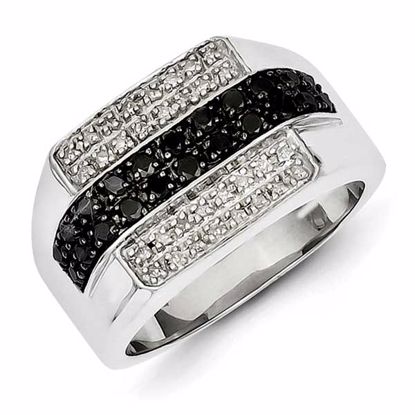 QR3244-9 White Night Sterling Silver Black and White Diamond Mens Ring