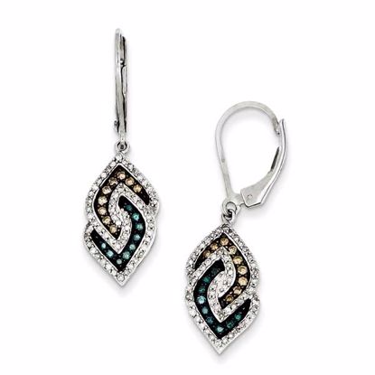 QE10710 White Night Sterling Silver White, Champagne & Blue Diamond Leverback Earrings