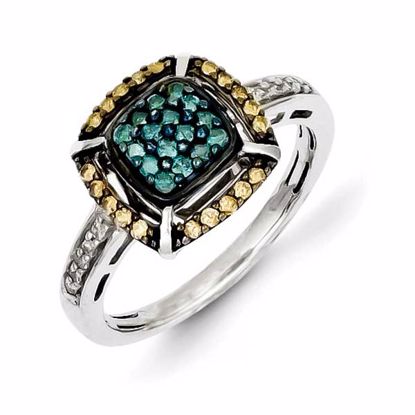 QR5159-8 White Night Sterling Silver Antiqued White, Champagne & Blue Diamond Ring