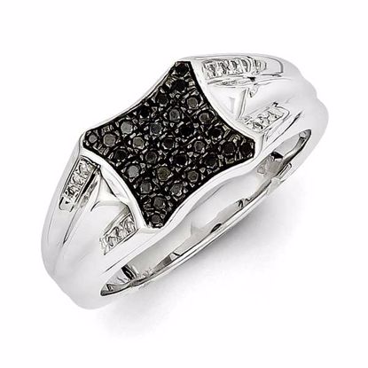 QR5586-9 White Night Sterling Silver Rhodium Plated Black and White Diamond Men's Ring