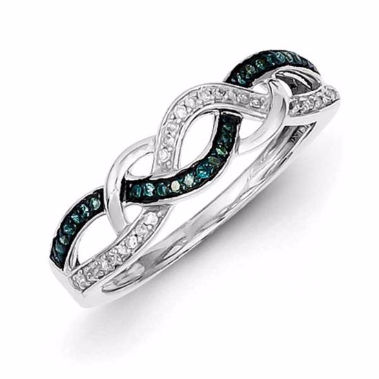 QR5295-7 White Night Sterling Silver Blue and White Diamond Ring