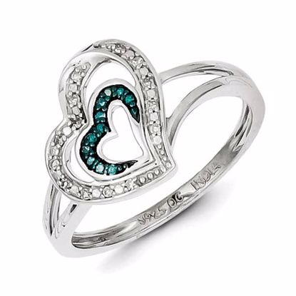 QR5163-7 White Night Sterling Silver Blue and White Diamond Heart Ring