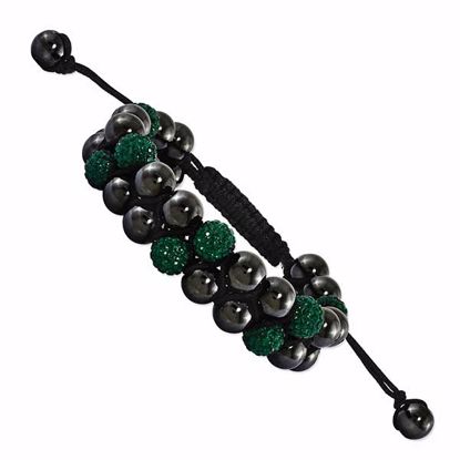 BF1587 Spotlight - Macrame Bracelets 8mm Hematite Dark Green Crystal Beads 2-Layer Black Cord Bracelet