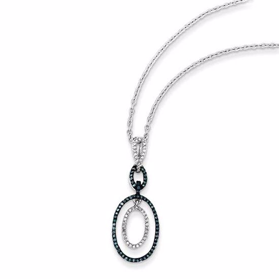 QP3685 White Night Sterling Silver Blue and White Diamond Oval Pendant