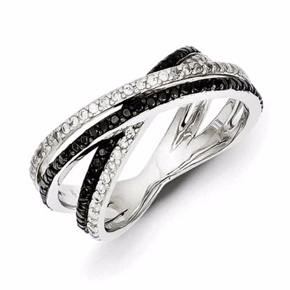 QR5407-7 White Night Sterling Silver White & Black Diamond Patterned Ring