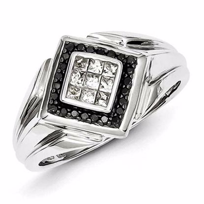 QR5471-11 Closeouts Sterling Silver Rhodium Plated Black and White Diamond Men's Ring