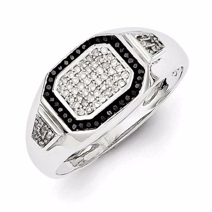 QR5591-10 White Night Sterling Silver Rhodium Plated Black and White Diamond Men's Ring