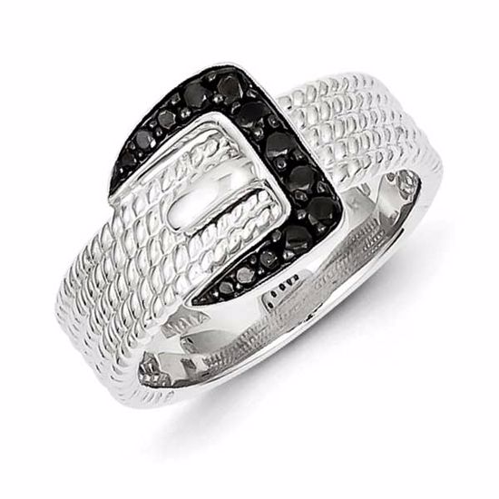 QR3237-6 White Night Sterling Silver Black Diamond Buckle Ring