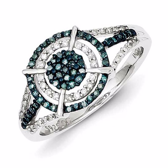 QR5259-7 White Night Sterling Silver Blue and White Diamond Ring