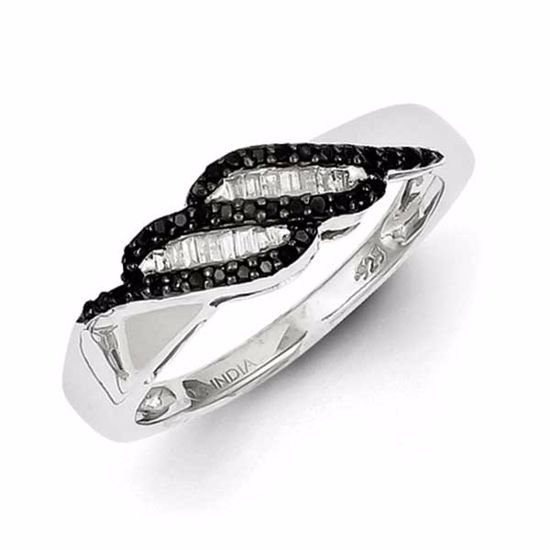 QR3250-6 White Night Sterling Silver Black and White Diamond Ring