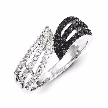 QR5363-7 White Night Sterling Silver Black & White Diamond Ring