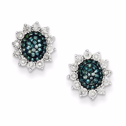 QE10795 White Night Sterling Silver Blue and White Diamond Post Earrings