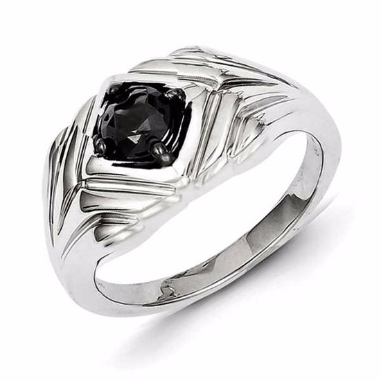 QR5547-9 White Night Sterling Silver Black Round Diamond Mens Ring