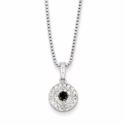 QP2300 Closeouts Sterling Silver Black and White Diamond Circle Pendant Necklace