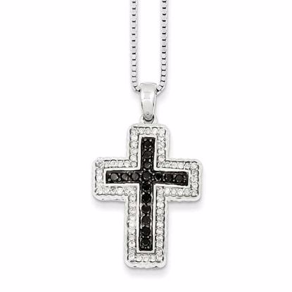 QP2272 White Night Sterling Silver Black & White Diamond Cross Pendant Necklace