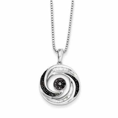 QP2321 Closeouts Sterling Silver Black and White Diamond  Round Pendant Necklace