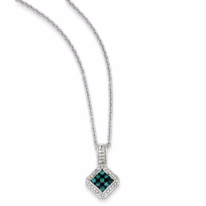 QP3926 White Night Sterling Silver with White/Blue Diamonds Square Pendant
