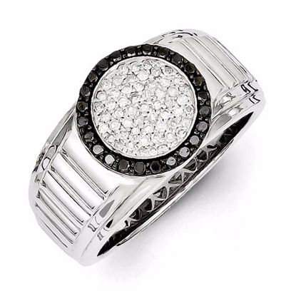 QR5584-10 White Night Sterling Silver White & Black Diamond Circle Men's Ring