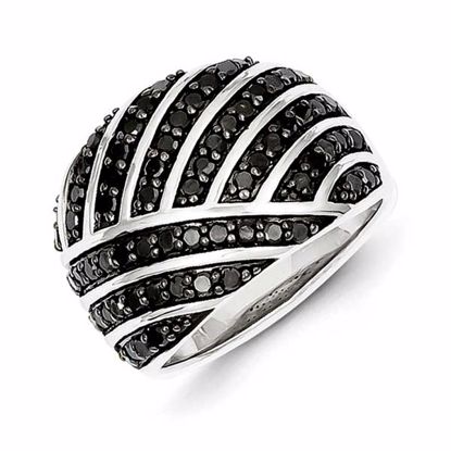 QR2985-8 White Night Sterling Silver Black Diamond Ring