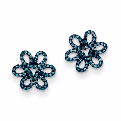 QE10785 White Night Sterling Silver Blue and White Diamond Flower Post Earrings
