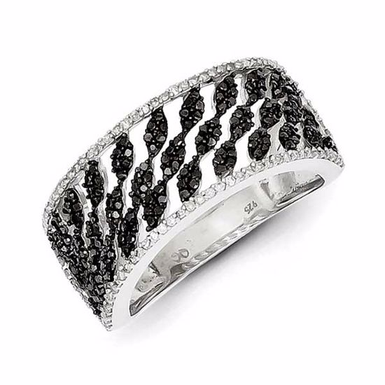 QR5423-7 White Night Sterling Silver Black and White Diamond Ring