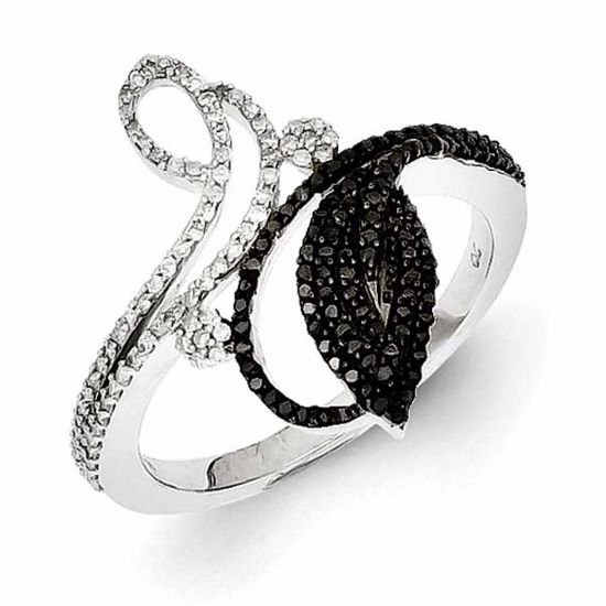 QR5442-6 White Night Sterling Silver Black and White Diamond Ring