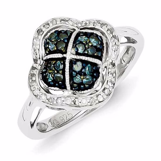 QR5253-8 White Night Sterling Silver Blue Diamond Clover Ring