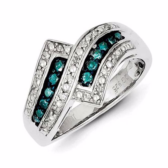 QR5311-6 White Night Sterling Silver Blue Diamond Fancy Double Lined Ring