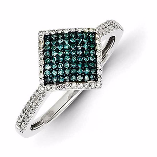 QR5242-7 White Night Sterling Silver Blue and White Diamond Square Ring