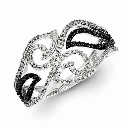 QR5444-6 White Night Sterling Silver Black and White Diamond Ring