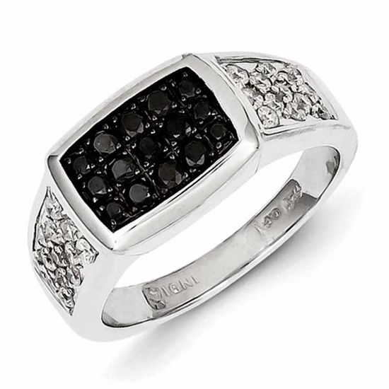 QR5512-9 White Night Sterling Silver Rhodium Plated Black and White Diamond Men's Ring