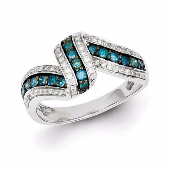 QR5318-8 White Night Sterling Silver Blue and White Diamond Ring