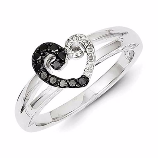 QR5343-6 White Night Sterling Silver White & Black Diamond Heart Ring