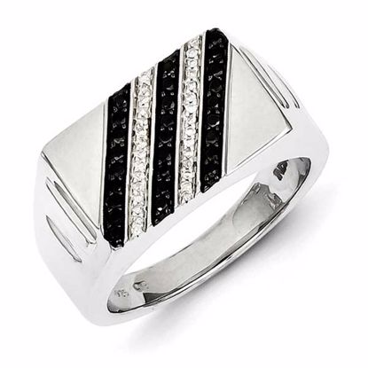 QR5489-11 Closeouts Sterling Silver Rhodium Plated Black and White Diamond Men's Ring