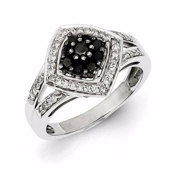 QR2983-6 White Night Sterling Silver Black & White Diamond Ring