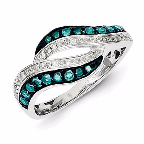 QR5307-6 Valentine's Day Sterling Silver Blue and White Diamond Swirl Ring