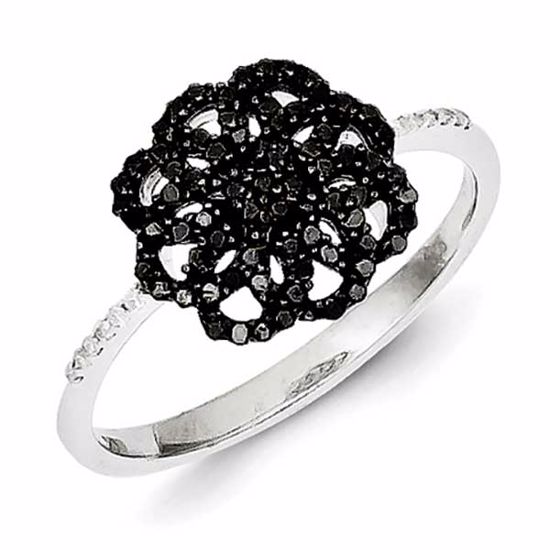 QR5415-6 White Night Sterling Silver Black Diamond Ring