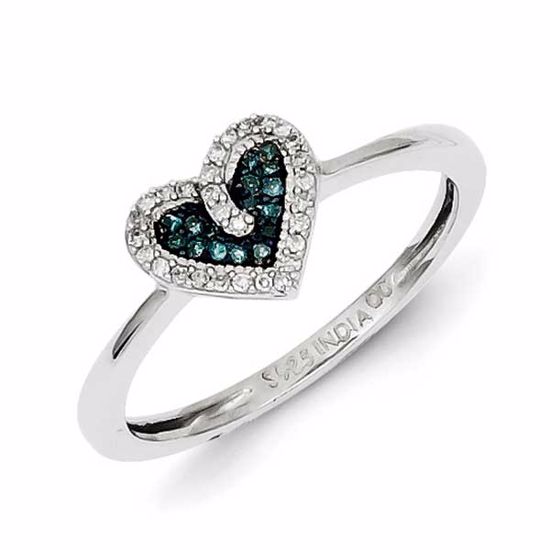 QR5169-7 White Night Sterling Silver Blue and White Diamond Heart Ring