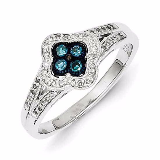 QR5258-7 White Night Sterling Silver Blue Diamond Small Flower Ring