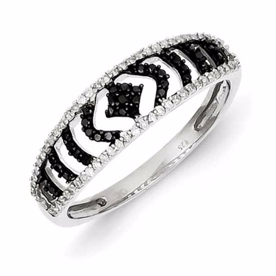 QR5330-7 White Night Sterling Silver Black and White Diamond Ring