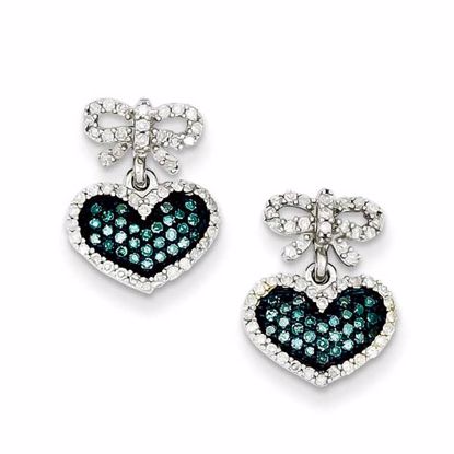 QE10728 White Night Sterling Silver Blue & White Diamond Heart & Bow Post Earrings